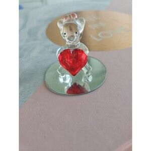 2" Tall Crystal Bear With Pink Bow And Red Heart